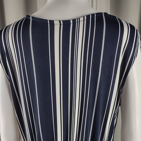 Emma & Michele Blue White Stripe Jersey V Neck Wide Leg Jumpsuit Size Large - Picture 5 of 14